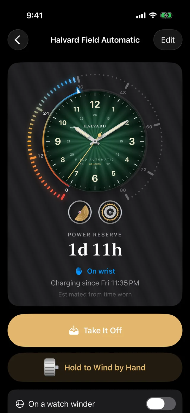 An automatic watch shown On wrist, charging since it was put on